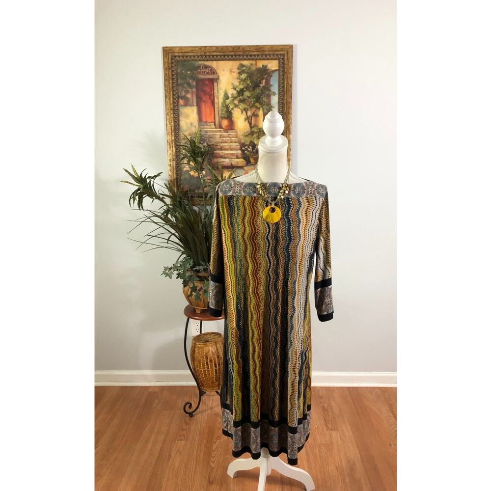 Forever Shift Dress Womens Rainbow Striped Boat Neck Long Sleeve Pullover Medium